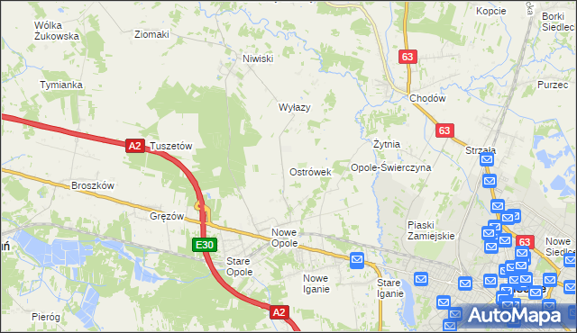 mapa Ostrówek gmina Siedlce, Ostrówek gmina Siedlce na mapie Targeo