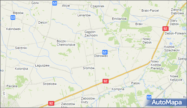 mapa Ostrowiec gmina Kocierzew Południowy, Ostrowiec gmina Kocierzew Południowy na mapie Targeo