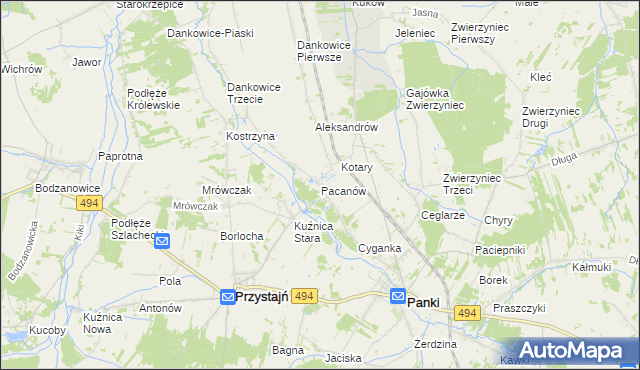 mapa Pacanów gmina Panki, Pacanów gmina Panki na mapie Targeo