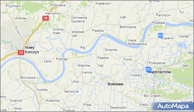 mapa Pawłów gmina Bolesław, Pawłów gmina Bolesław na mapie Targeo