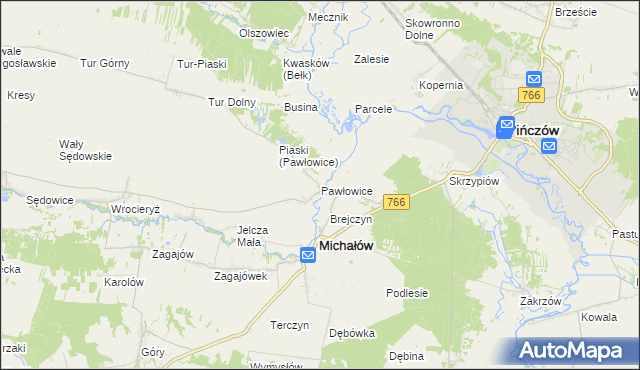 mapa Pawłowice gmina Michałów, Pawłowice gmina Michałów na mapie Targeo