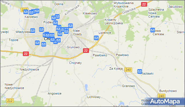 mapa Pawłówko gmina Chojnice, Pawłówko gmina Chojnice na mapie Targeo