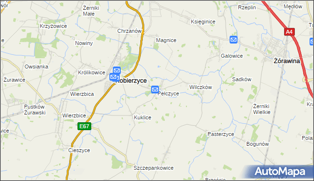 mapa Pełczyce gmina Kobierzyce, Pełczyce gmina Kobierzyce na mapie Targeo