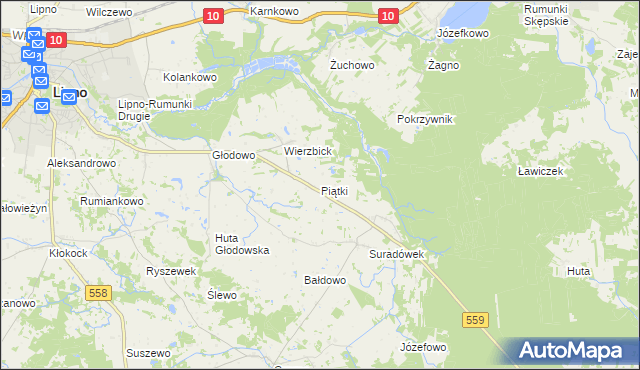 mapa Piątki gmina Lipno, Piątki gmina Lipno na mapie Targeo
