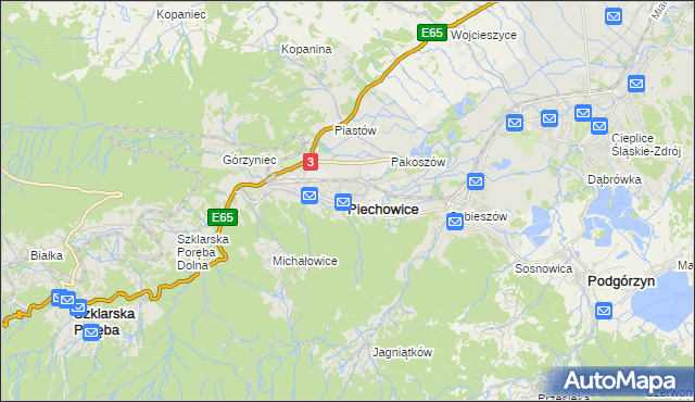 mapa Piechowice powiat jeleniogórski, Piechowice powiat jeleniogórski na mapie Targeo