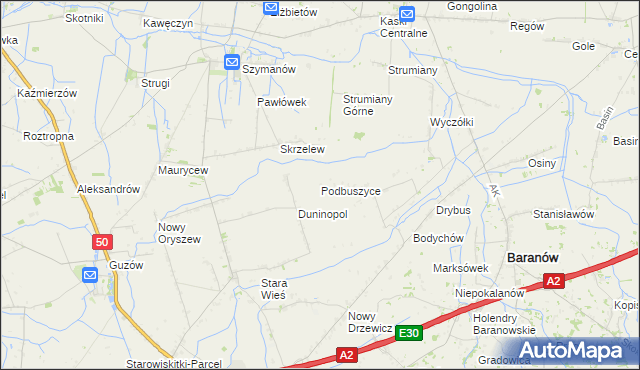 mapa Podbuszyce, Podbuszyce na mapie Targeo