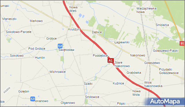 mapa Poddębice gmina Włocławek, Poddębice gmina Włocławek na mapie Targeo