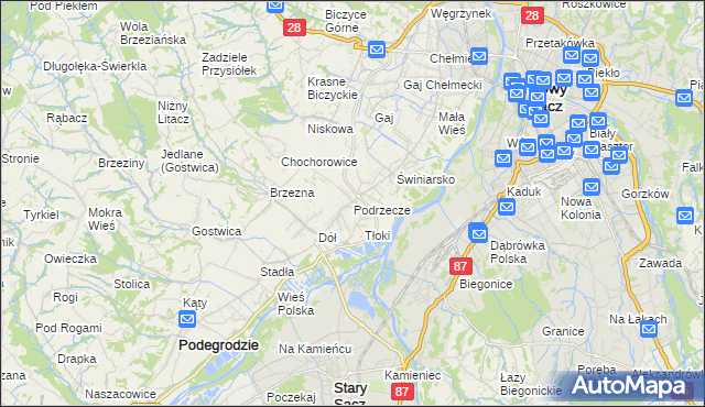 mapa Podrzecze gmina Podegrodzie, Podrzecze gmina Podegrodzie na mapie Targeo