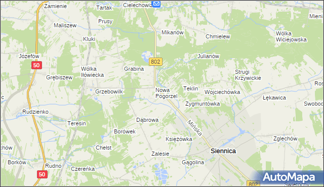 mapa Pogorzel gmina Siennica, Pogorzel gmina Siennica na mapie Targeo
