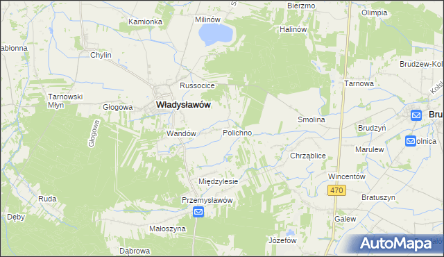 mapa Polichno gmina Władysławów, Polichno gmina Władysławów na mapie Targeo