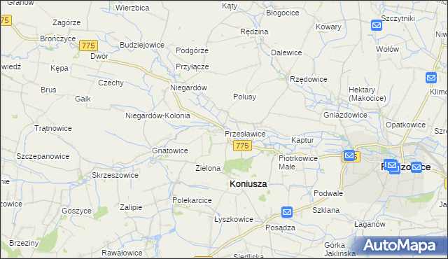 mapa Przesławice gmina Koniusza, Przesławice gmina Koniusza na mapie Targeo