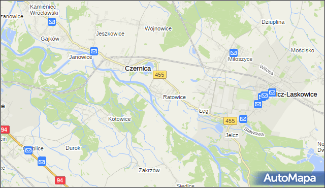 mapa Ratowice gmina Czernica, Ratowice gmina Czernica na mapie Targeo