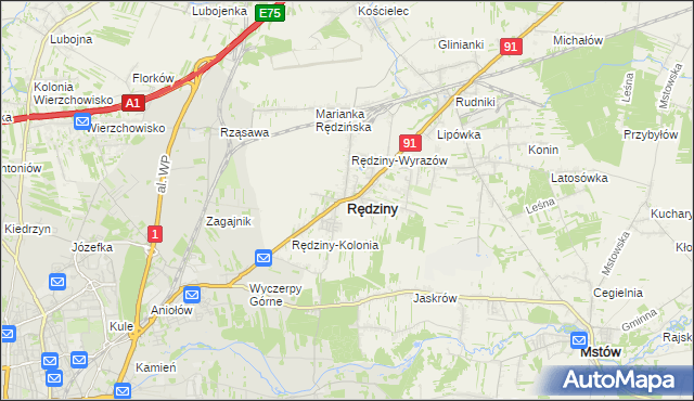 mapa Rędziny powiat częstochowski, Rędziny powiat częstochowski na mapie Targeo