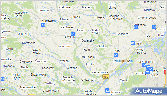 mapa Rogi gmina Podegrodzie, Rogi gmina Podegrodzie na mapie Targeo