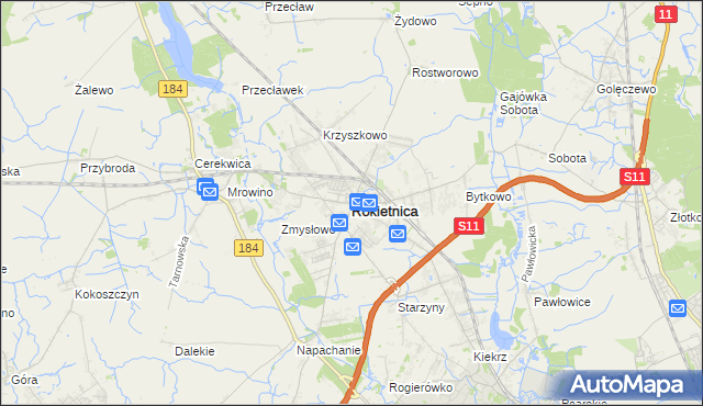 mapa Rokietnica powiat poznański, Rokietnica powiat poznański na mapie Targeo