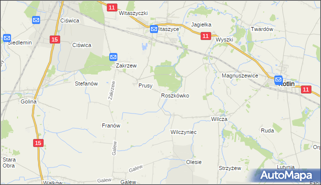 mapa Roszkówko gmina Jarocin, Roszkówko gmina Jarocin na mapie Targeo