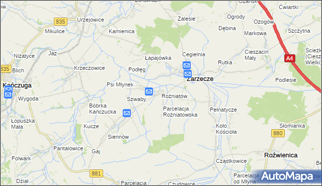 mapa Rożniatów gmina Zarzecze, Rożniatów gmina Zarzecze na mapie Targeo