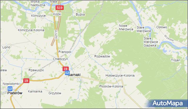 mapa Rozwadów gmina Sarnaki, Rozwadów gmina Sarnaki na mapie Targeo