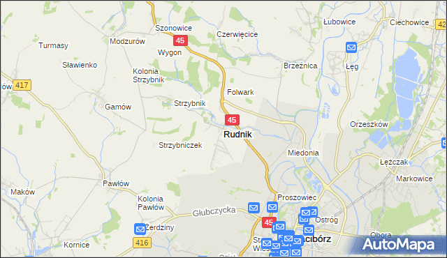 mapa Rudnik powiat raciborski, Rudnik powiat raciborski na mapie Targeo