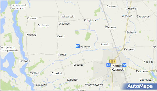 mapa Rzeczyca gmina Piotrków Kujawski, Rzeczyca gmina Piotrków Kujawski na mapie Targeo