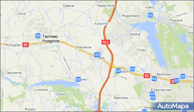 mapa Sady gmina Tarnowo Podgórne, Sady gmina Tarnowo Podgórne na mapie Targeo