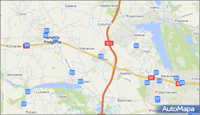 mapa Sady gmina Tarnowo Podgórne, Sady gmina Tarnowo Podgórne na mapie Targeo