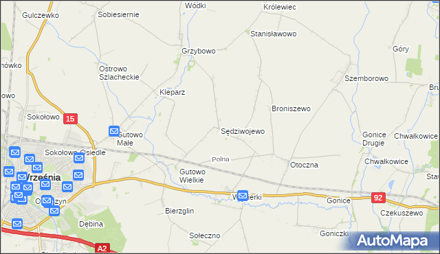 mapa Sędziwojewo gmina Września, Sędziwojewo gmina Września na mapie Targeo