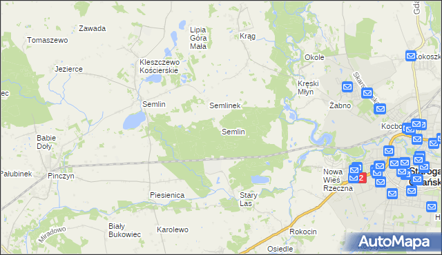 mapa Semlin gmina Starogard Gdański, Semlin gmina Starogard Gdański na mapie Targeo