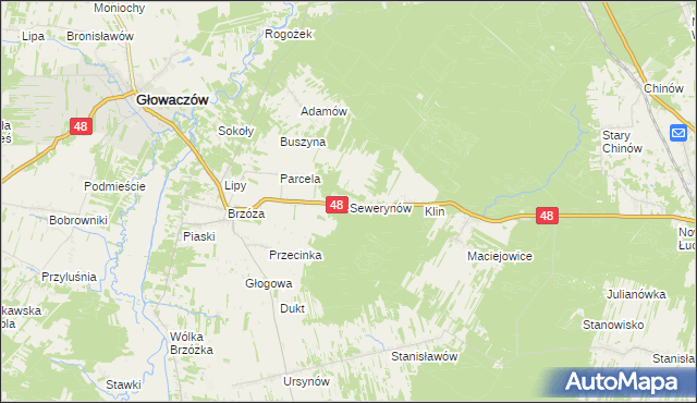 mapa Sewerynów gmina Głowaczów, Sewerynów gmina Głowaczów na mapie Targeo