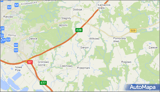 mapa Sierpin, Sierpin na mapie Targeo
