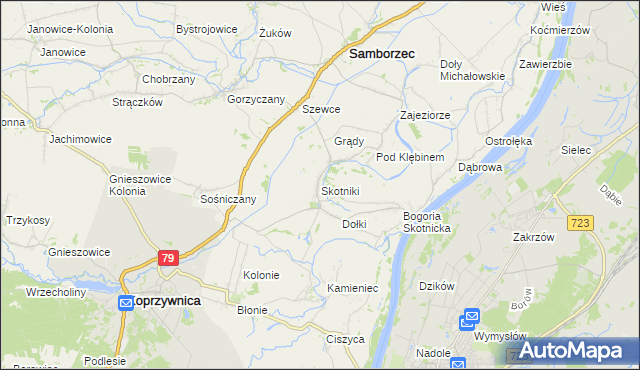 mapa Skotniki gmina Samborzec, Skotniki gmina Samborzec na mapie Targeo