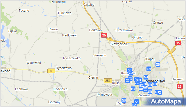 mapa Sławęcin gmina Inowrocław, Sławęcin gmina Inowrocław na mapie Targeo