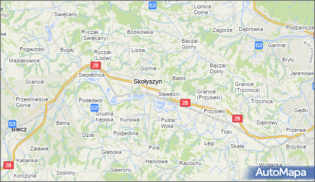 mapa Sławęcin gmina Skołyszyn, Sławęcin gmina Skołyszyn na mapie Targeo