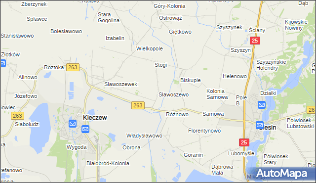 mapa Sławoszewo gmina Kleczew, Sławoszewo gmina Kleczew na mapie Targeo