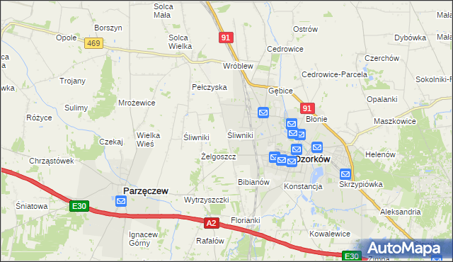 mapa Śliwniki gmina Ozorków, Śliwniki gmina Ozorków na mapie Targeo