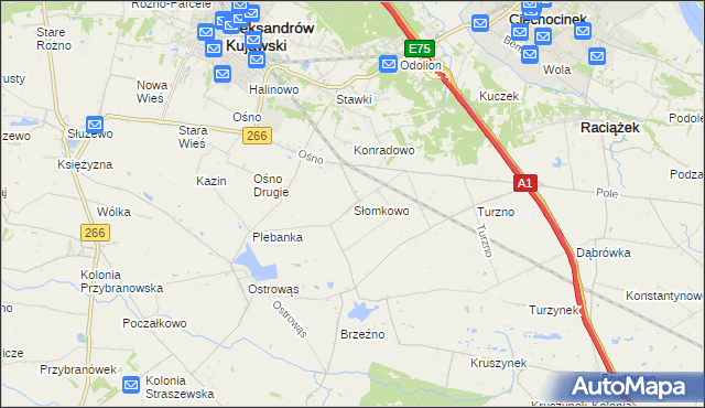 mapa Słomkowo gmina Aleksandrów Kujawski, Słomkowo gmina Aleksandrów Kujawski na mapie Targeo