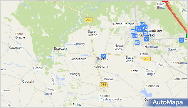 mapa Służewo gmina Aleksandrów Kujawski, Służewo gmina Aleksandrów Kujawski na mapie Targeo