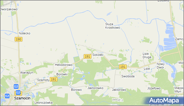 mapa Sokolec gmina Szamocin, Sokolec gmina Szamocin na mapie Targeo