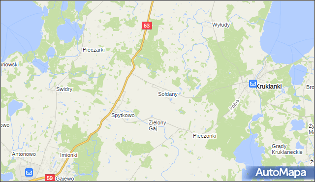 mapa Sołdany gmina Giżycko, Sołdany gmina Giżycko na mapie Targeo