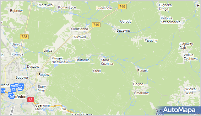 mapa Stara Kuźnica gmina Końskie, Stara Kuźnica gmina Końskie na mapie Targeo