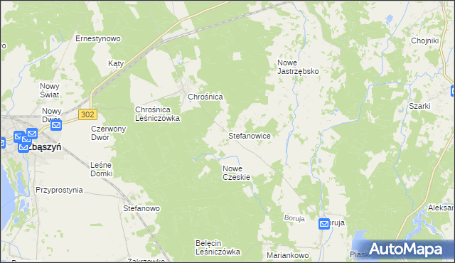 mapa Stefanowice gmina Zbąszyń, Stefanowice gmina Zbąszyń na mapie Targeo