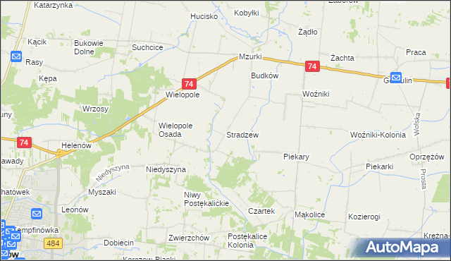 mapa Stradzew gmina Wola Krzysztoporska, Stradzew gmina Wola Krzysztoporska na mapie Targeo