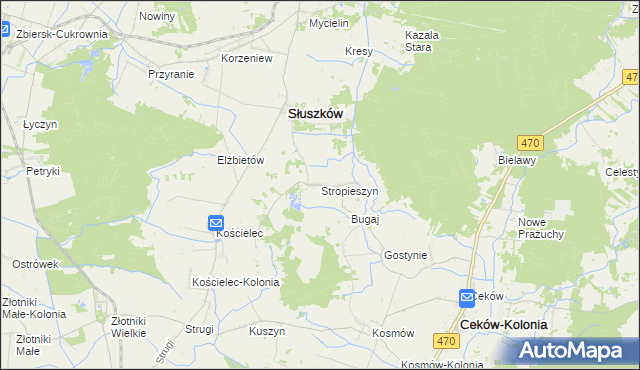 mapa Stropieszyn gmina Mycielin, Stropieszyn gmina Mycielin na mapie Targeo