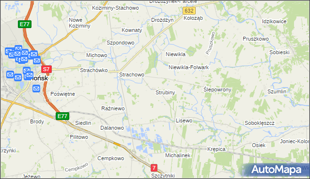 mapa Strubiny gmina Płońsk, Strubiny gmina Płońsk na mapie Targeo