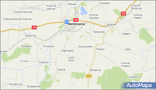mapa Strzyżowiec gmina Werbkowice, Strzyżowiec gmina Werbkowice na mapie Targeo