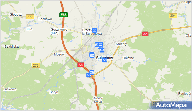 mapa Sulechów powiat zielonogórski, Sulechów powiat zielonogórski na mapie Targeo