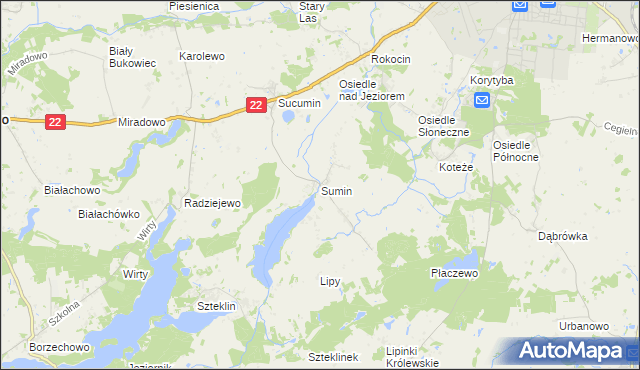 mapa Sumin gmina Starogard Gdański, Sumin gmina Starogard Gdański na mapie Targeo