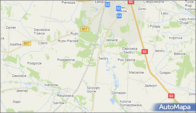 mapa Świdry gmina Łuków, Świdry gmina Łuków na mapie Targeo