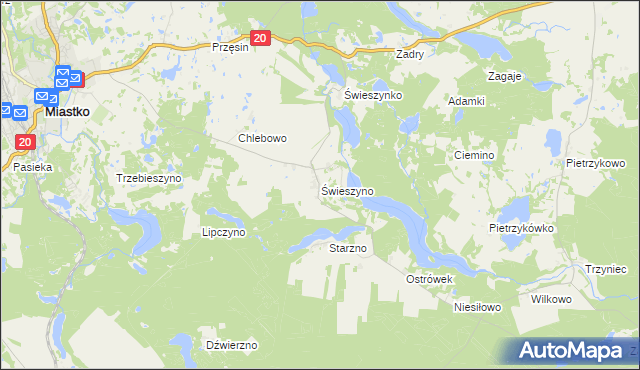 mapa Świeszyno gmina Miastko, Świeszyno gmina Miastko na mapie Targeo