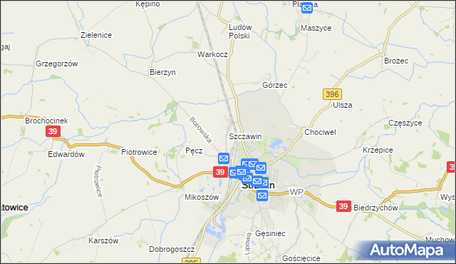 mapa Szczawin gmina Strzelin, Szczawin gmina Strzelin na mapie Targeo
